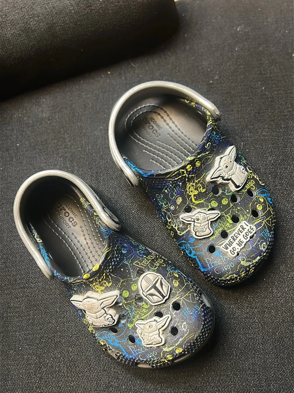 CROCS Kids' Star Wars Grogu Black with Blue & Yellow Splatter Clog
